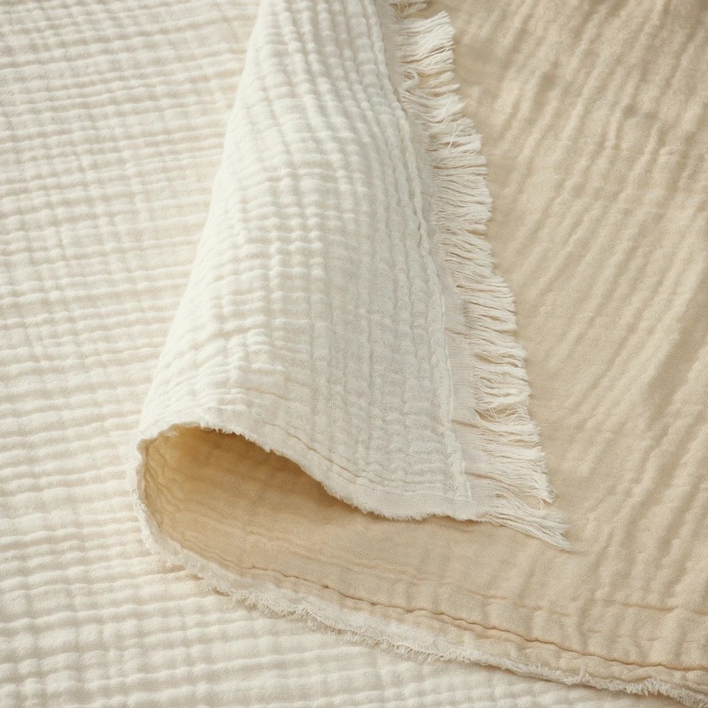100% Cotton Cozy Cream Throw Blanket - Picture 3 of 4